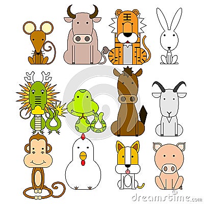 12 Chinese zodiac icon set Vector Illustration