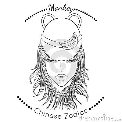 Chinese zodiac line art Monkey Vector Illustration