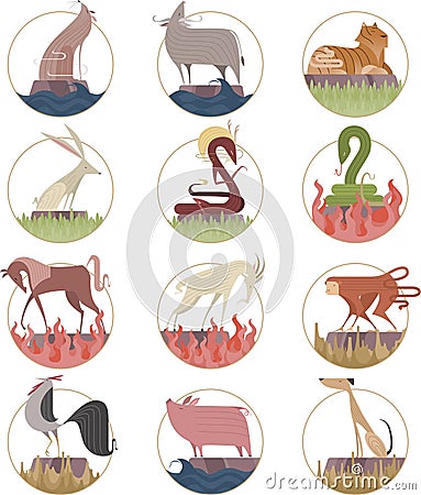 Chinese zodiac sign icon symbols Stock Photo