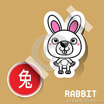 Chinese Zodiac Sign rabbit sticker Vector Illustration