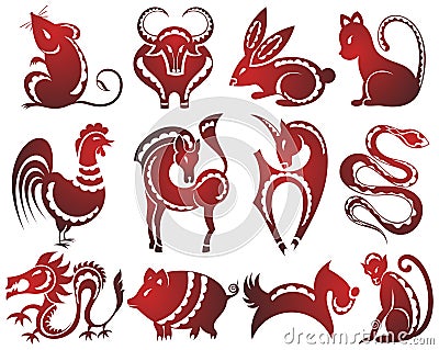12 Chinese zodiac signs Vector Illustration