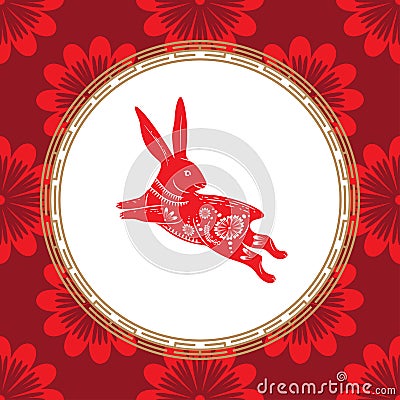 Chinese zodiac symbol of the year of the hare. Red hare with white ornament. The symbol of the eastern horoscope. Vector Illustration