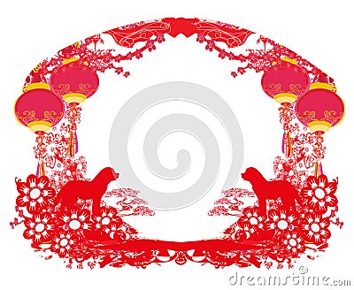 Chinese zodiac the year of Dog - frame Vector Illustration