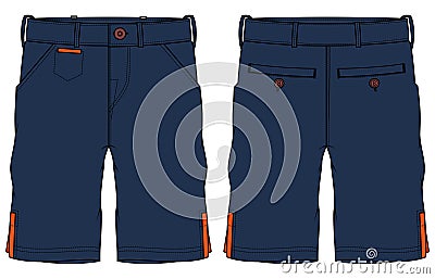 Chino sartorial Shorts design flat sketch vector illustration, denim printed casual shorts concept with front and back view, Vector Illustration