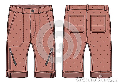 Chino Shorts design flat sketch vector illustration, denim casual shorts concept with front and back view, printed Cargo utility Vector Illustration