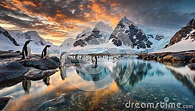 Chinstrap Penguins - South Shetland Islands - Antarctica Stock Photo