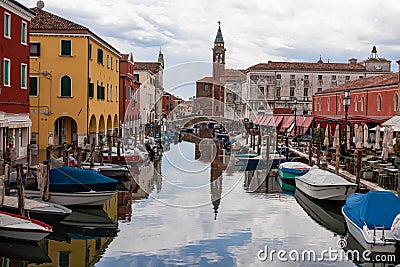 Chioggia - Church of Saint James Apostle with view of canal Vena nestled in charming town of Chioggia Stock Photo