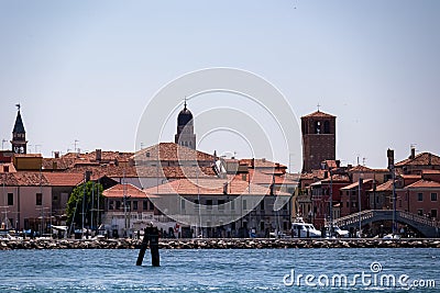 Chioggia - Panoramic view of historic landmarks of charming town of Chioggia seen from Sottomarina Stock Photo