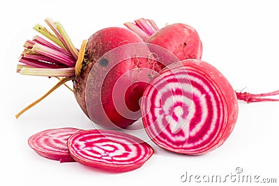 Chioggia striped beet on wood table Stock Photo