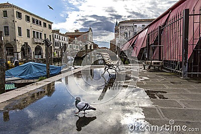Chioggia, Venice, Italy: landscape of the old town and the canal with fishing boats and ancient buildings. Street Reflex Editorial Stock Photo