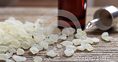 Chios mastic tears on wooden background Stock Photo