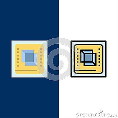 Chip, Computer, Cpu, Hardware, Processor Icons. Flat and Line Filled Icon Set Vector Blue Background Vector Illustration