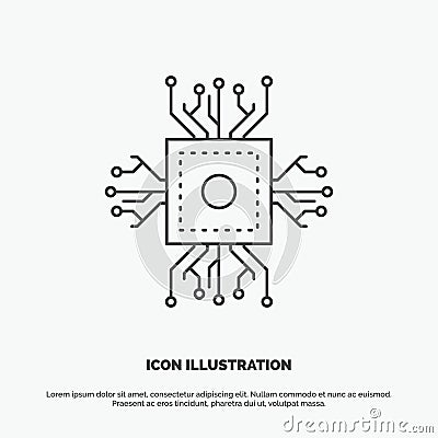 Chip, cpu, microchip, processor, technology Icon. Line vector gray symbol for UI and UX, website or mobile application Vector Illustration