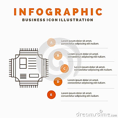 Chip, cpu, microchip, processor, technology Infographics Template for Website and Presentation. Line Gray icon with Orange Vector Illustration