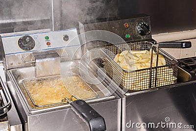 Chip Fryers with chip Stock Photo