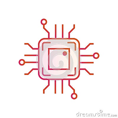 Chip icon in line design. Simple microchip circuit board. Microcircuit flat sign. Vector illustration. Vector Illustration