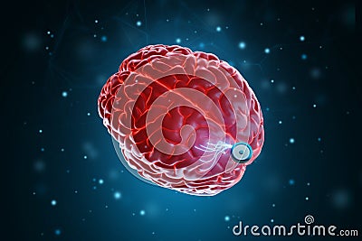 A chip implanted in the brain, neurotechnology, a microprocessor connected electrically to human neurons. Neural networks, Stock Photo