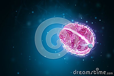 A chip implanted in the brain, neurotechnology, a microprocessor connected electrically to human neurons. Neural networks, Stock Photo