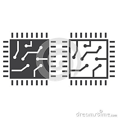 Chip line icon, processor outline and solid vector sign, linear Vector Illustration