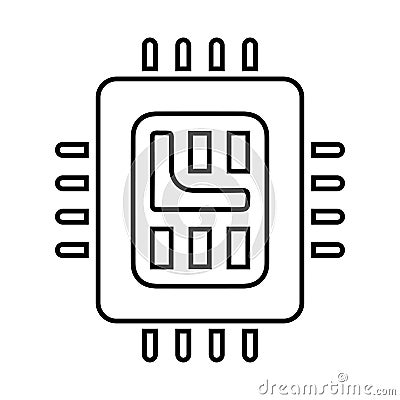 Chip, microchip, processor outline icon. Line art vector Cartoon Illustration