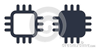 Chip or microchip simple icons set designed in filled and stroke style Vector Illustration