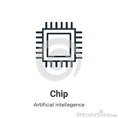 Chip outline vector icon. Thin line black chip icon, flat vector simple element illustration from editable artificial intelligence Vector Illustration