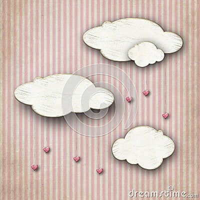 Chipboard clouds on striped background Stock Photo