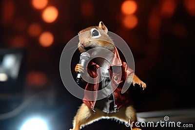 Chipmunk as a rock star singer, performing on stage Stock Photo