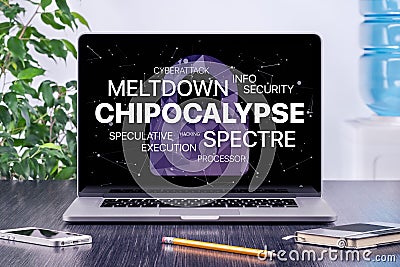 Chipocalypse concept with meltdown and spectre threat on laptop screen in office workspace Stock Photo