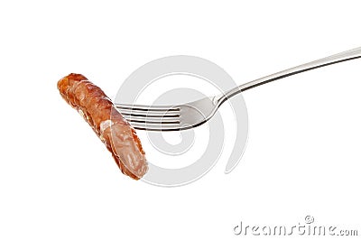 Chipolata sausage on a fork Stock Photo
