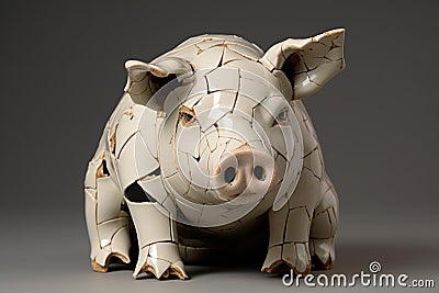 Chipped Pig cracked ceramic. Generate Ai Stock Photo