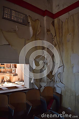 Peeling paint on the walls of an Abandoned School Stock Photo