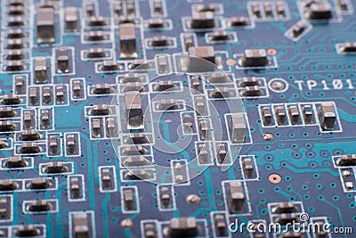 Chips and capacitors on the board Stock Photo