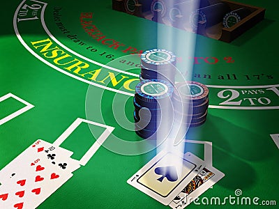 Chips and cards for blackjack Stock Photo