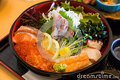 Chirashi lunch set - mix sashimi over rice Stock Photo