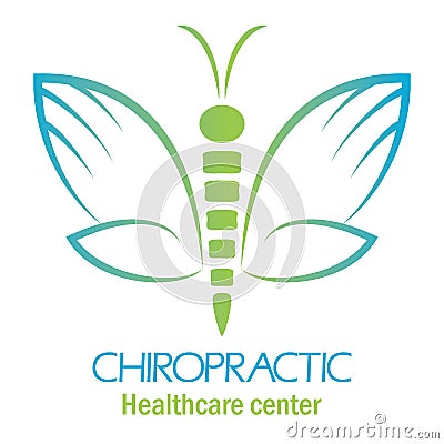 Chiropractic clinic logo with butterfly, symbol of hand and spin Vector Illustration