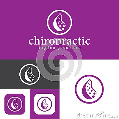 Chiropractic logo.Spine symbol.Round Shape.Massage, back pain and osteopathy icon.Creative Symbol.Vector illustration Vector Illustration