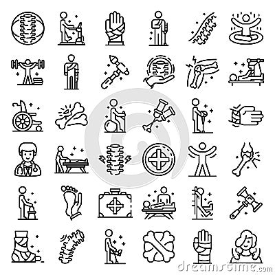 Chiropractor icons set, outline style Vector Illustration