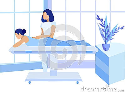 Chiropractor Making Woman Back Therapeutic Massage Vector Illustration