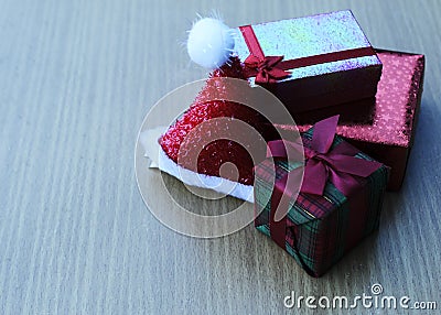 Chirstmas gift box with old wooden backgrounds Stock Photo