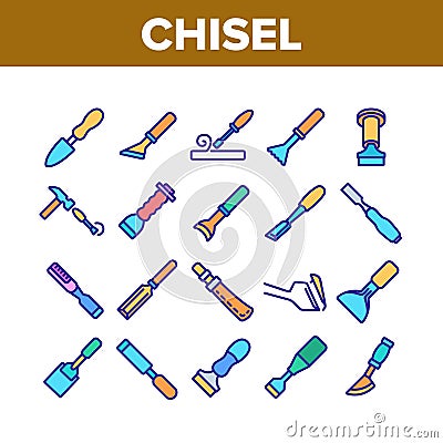 Chisel Carpentry Tool Collection Icons Set Vector Vector Illustration