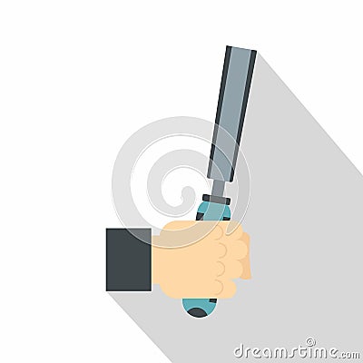 Chisel tool in man hend icon, flat style Vector Illustration