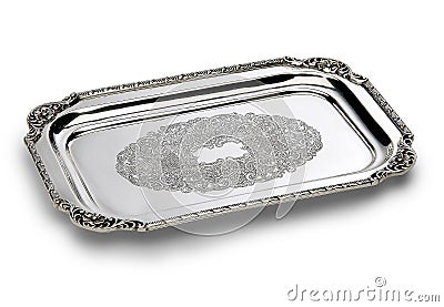 Chiseled rectangular tray of silver plate Stock Photo
