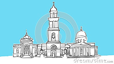 Chisinau Moldova Lineart Vector Sketch Vector Illustration