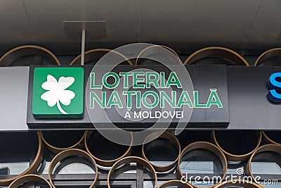 Logo and sign of National lottery in Moldova (Loteria Nationala a Moldovei Editorial Stock Photo