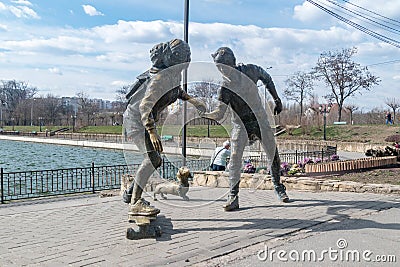 Sculpture of skateboarders by Petru Glavan in Valea Morilor park Editorial Stock Photo