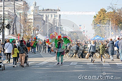 Chisinau, Moldova - October 15, 2022: Balloon street vendor. Selective focus. The holiday Day of the City of Chisinau is Editorial Stock Photo