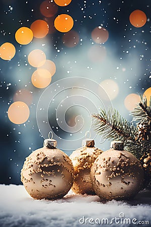 Chistmas ornaments over blur background with copy space for text, Invitation card template, AI generated, generative AI Cartoon Illustration