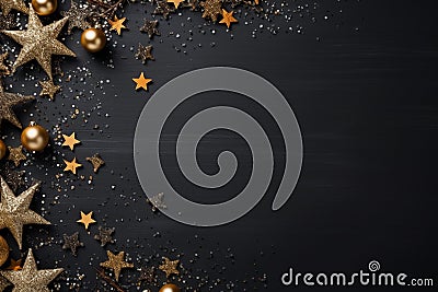 Chistmas ornaments on wooden background with copy space for text, Invitation card template, AI generated, generative AI Cartoon Illustration