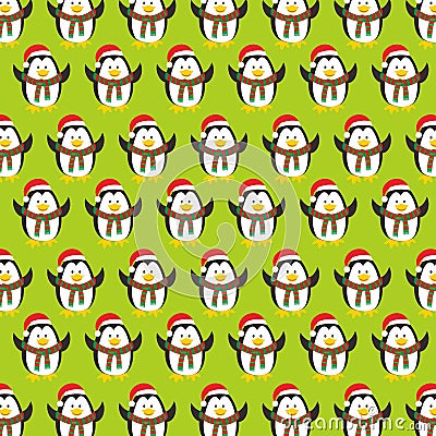 chistmas seamless pattern with cute penguin Vector Illustration